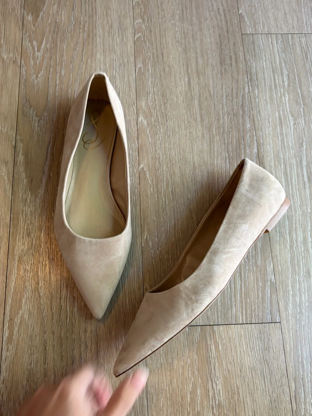 Sam Edelman Suede Pointed-Toe Flats in Beige